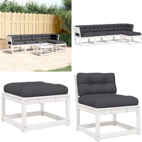 Set Divani Giardino 5pz con Cuscini Bianco Legno Massello Pino - Divano da esterno - Divano angolare