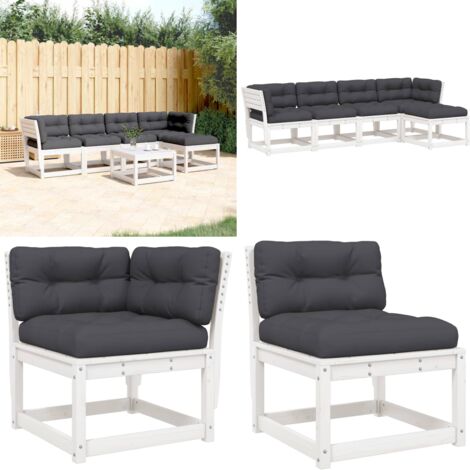 Set Divani Giardino 5pz con Cuscini Bianco Legno Massello Pino - Divano da esterno - Divano angolare