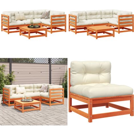 Set Divani Giardino 5pz con Cuscini Marrone Cera Massello Pino - Divano angolare - Seduta da esterno