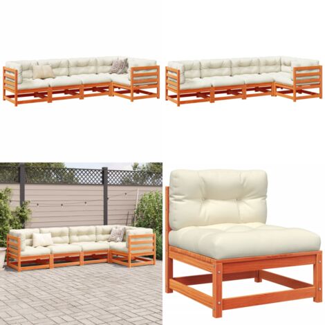 Set Divani Giardino 5pz con Cuscini Marrone Cera Massello Pino - Divano angolare - Seduta da esterno