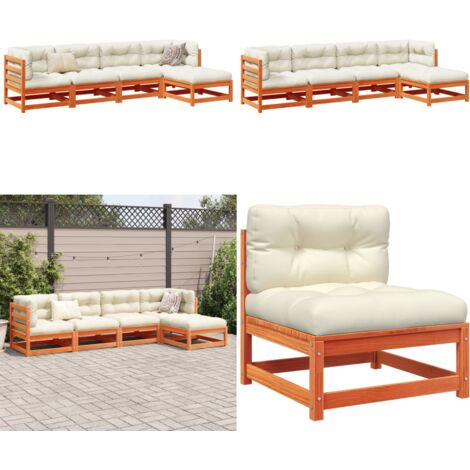 Set Divani Giardino 5pz con Cuscini Marrone Cera Massello Pino - Divano angolare - Seduta da esterno