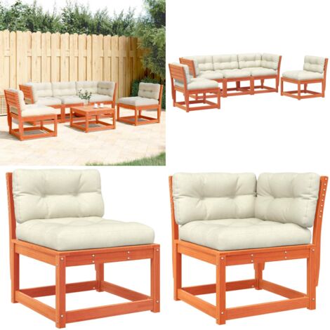 Set Divani Giardino 5pz con Cuscini Marrone Cera Massello Pino - Divano da esterno - Divano angolare