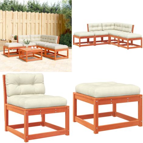 Set Divani Giardino 5pz con Cuscini Marrone Cera Massello Pino - Divano da esterno - Divano angolare