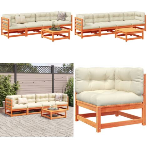 Set Divani Giardino 5pz con Cuscini Marrone Cera Massello Pino - Divano da esterno - Sedute angolari