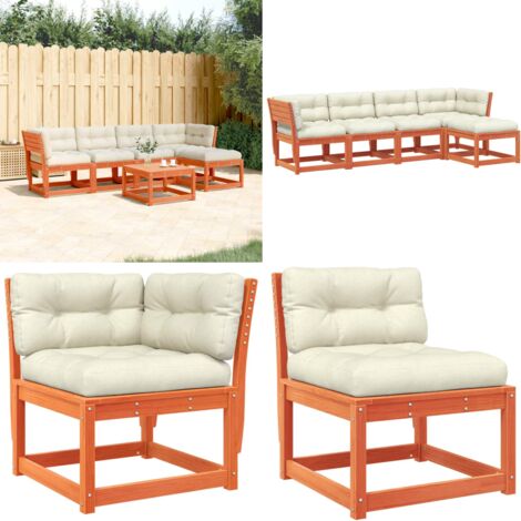 Set Divani Giardino 5pz con Cuscini Marrone Cera Massello Pino - Divano esterno - Divano angolare