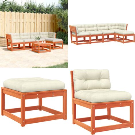 Set Divani Giardino 5pz con Cuscini Marrone Cera Massello Pino - Divano esterno - Divano angolare
