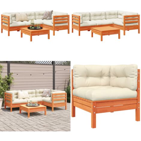 Set Divani Giardino 5pz con Cuscini Marrone Cera Massello Pino - Sedute da esterno - Mobili da giardino