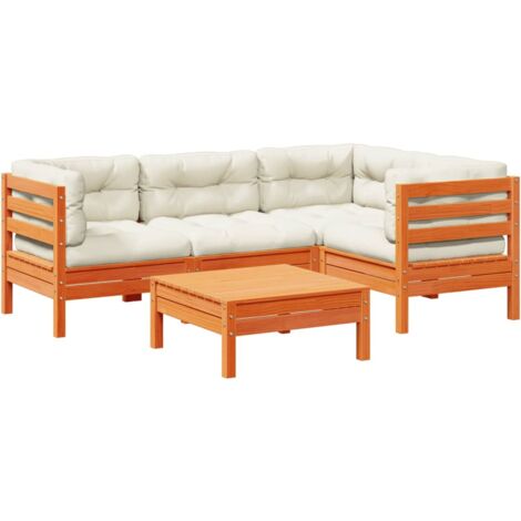 Set Divani Giardino 5pz con Cuscini Marrone Cera Massello Pino vidaXL