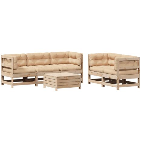 Set Divani Giardino 6 pz con Cuscini in Legno Massello di Pino vidaXL