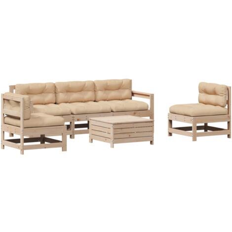 Set Divani Giardino 6 pz con Cuscini in Legno Massello di Pino vidaXL