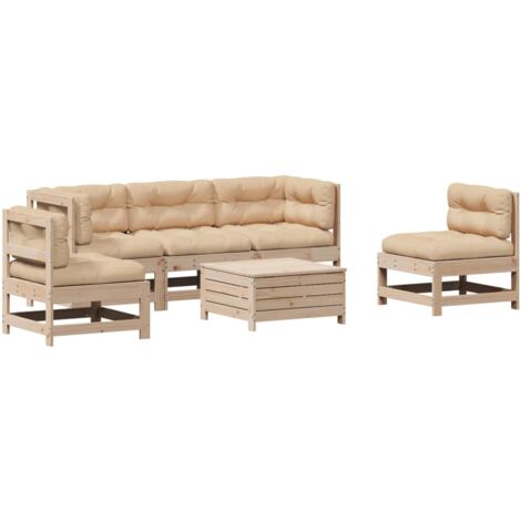 Set Divani Giardino 6 pz con Cuscini in Legno Massello di Pino vidaXL