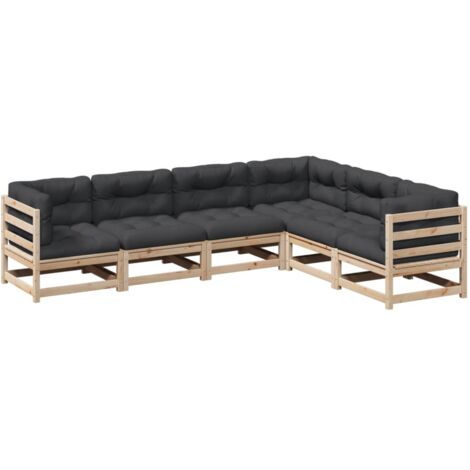 Set Divani Giardino 6 pz con Cuscini in Legno Massello di Pino vidaXL