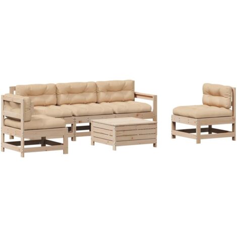 Set Divani Giardino 6 pz con Cuscini in Legno Massello di Pino vidaXL