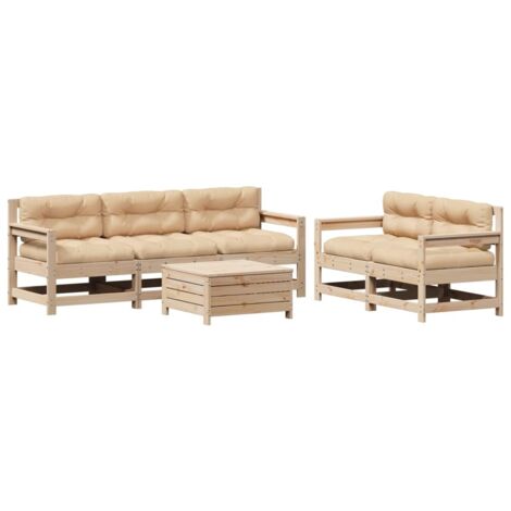Set Divani Giardino 6 pz con Cuscini in Legno Massello di Pino vidaXL