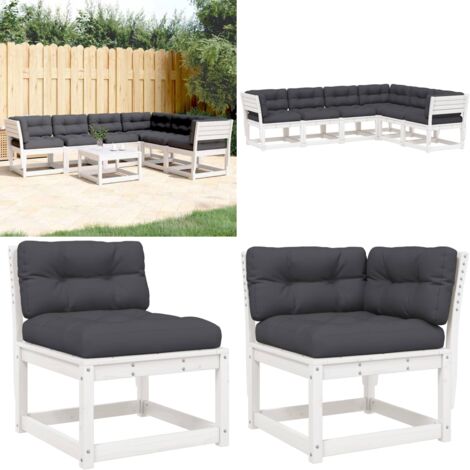 Set Divani Giardino 6pz con Cuscini Bianco Legno Massello Pino - Divano da esterno - Cuscini per divano