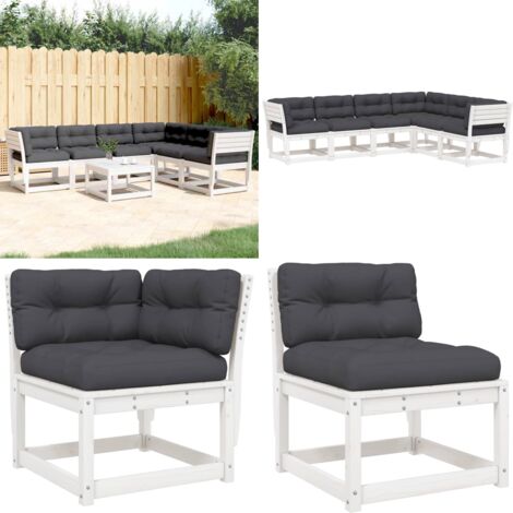 Set Divani Giardino 6pz con Cuscini Bianco Legno Massello Pino - Divano da esterno - Divano angolare