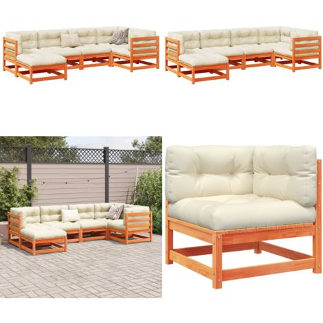 Set Divani Giardino 6pz con Cuscini Marrone Cera Massello Pino - Divano angolare - Divano centrale