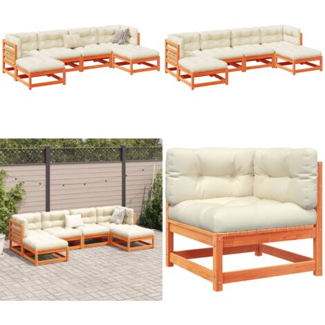 Set Divani Giardino 6pz con Cuscini Marrone Cera Massello Pino - Divano angolare - Divano centrale