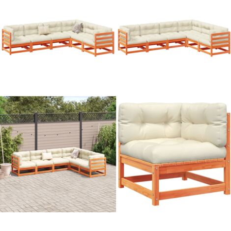 Set Divani Giardino 6pz con Cuscini Marrone Cera Massello Pino - Divano angolare - Divano da esterno