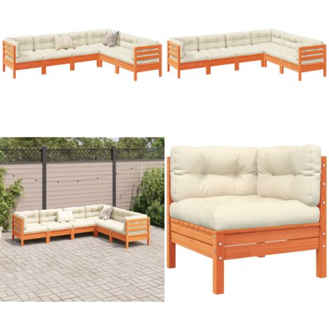 Set Divani Giardino 6pz con Cuscini Marrone Cera Massello Pino - Divano angolare - Divano da esterno