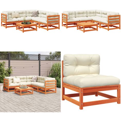 Set Divani Giardino 6pz con Cuscini Marrone Cera Massello Pino - Divano angolare - Divano da esterno