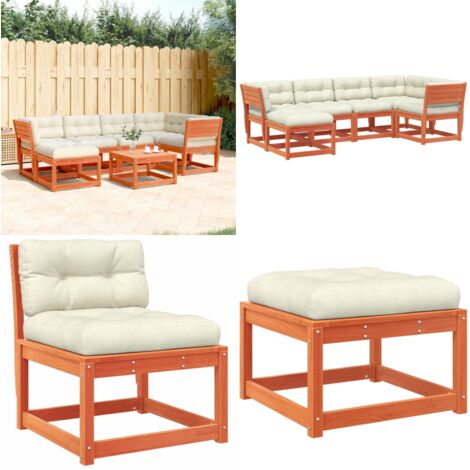Set Divani Giardino 6pz con Cuscini Marrone Cera Massello Pino - Divano da esterno - Divano angolare