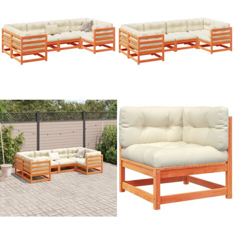 Set Divani Giardino 6pz con Cuscini Marrone Cera Massello Pino - Sedute da esterno - Mobili da giardino