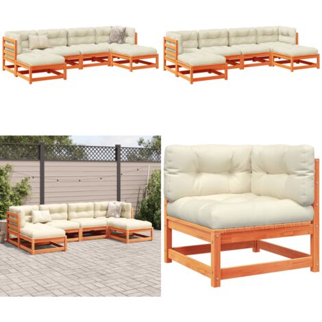 Set Divani Giardino 6pz con Cuscini Marrone Cera Massello Pino - Sedute da esterno - Mobili da giardino
