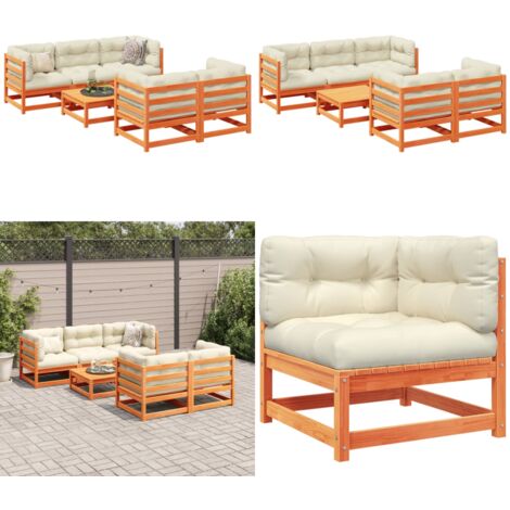 Set Divani Giardino 6pz con Cuscini Marrone Cera Massello Pino - Sedute da esterno - Mobili da giardino