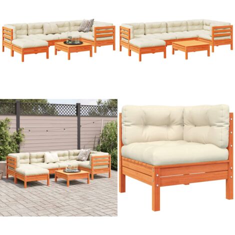 Set Divani Giardino 7 pz con Cuscini Marrone Cera Massello Pino - Divano angolare - Divano centrale
