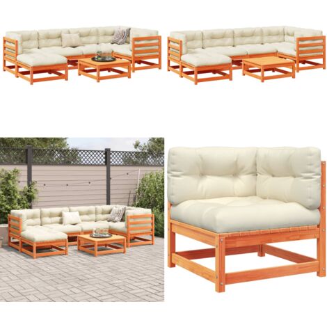 Set Divani Giardino 7 pz con Cuscini Marrone Cera Massello Pino - Divano angolare - Divano centrale