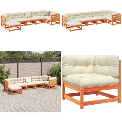 Set Divani Giardino 7 pz con Cuscini Marrone Cera Massello Pino - Divano angolare - Divano centrale