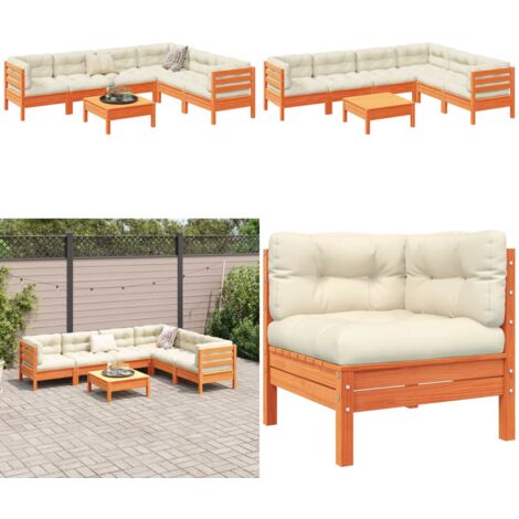 Set Divani Giardino 7 pz con Cuscini Marrone Cera Massello Pino - Divano angolare - Divano da esterno