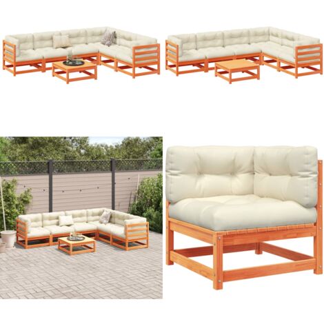 Set Divani Giardino 7 pz con Cuscini Marrone Cera Massello Pino - Divano angolare - Divano da esterno