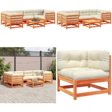 Set Divani Giardino 7 pz con Cuscini Marrone Cera Massello Pino - Sedute angolari - Cuscini per divano