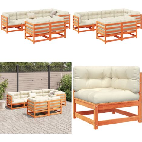 Set Divani Giardino 7 pz con Cuscini Marrone Cera Massello Pino - Sedute da esterno - Mobili da giardino