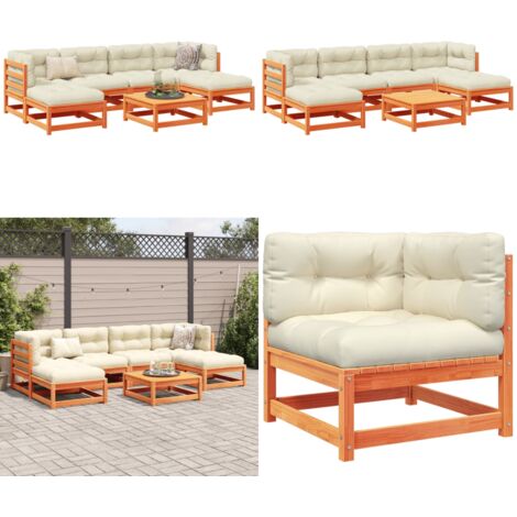 Set Divani Giardino 7 pz con Cuscini Marrone Cera Massello Pino - Sedute da esterno - Mobili da giardino
