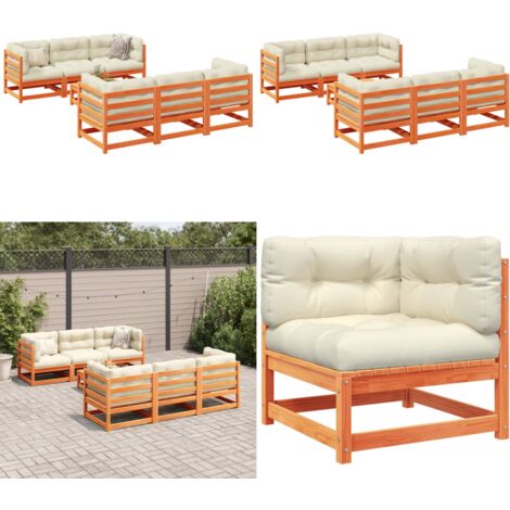 Set Divani Giardino 7 pz con Cuscini Marrone Cera Massello Pino - Sedute da esterno - Mobili da giardino