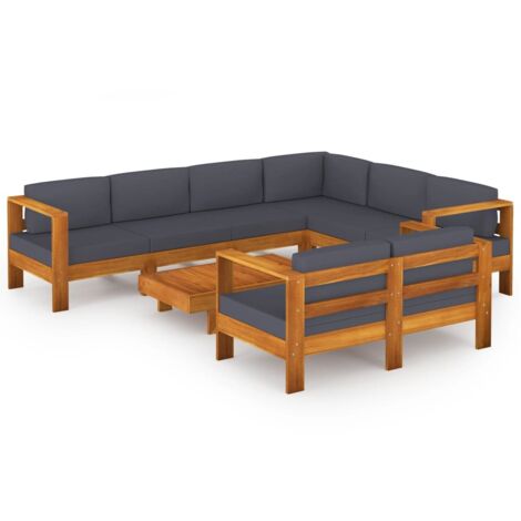Set Divani Giardino 8 Posti Cuscini Grigi Scuro Massello Acacia vidaXL