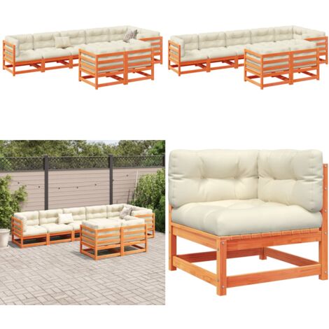 Set Divani Giardino 8 pz con Cuscini Marrone Cera Massello Pino - Divano angolare - Divano da esterno