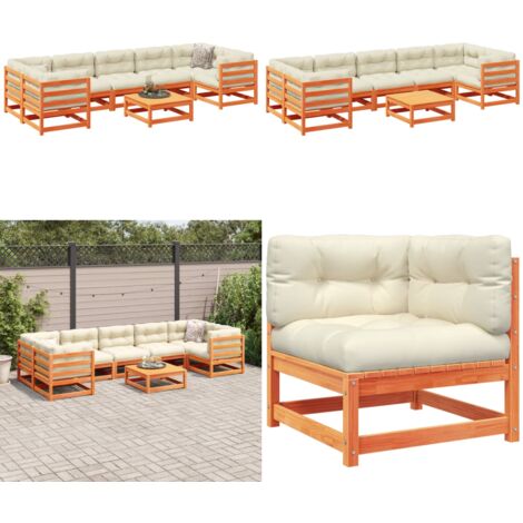 Set Divani Giardino 8 pz con Cuscini Marrone Cera Massello Pino - Seduta da esterno - Divano in legno