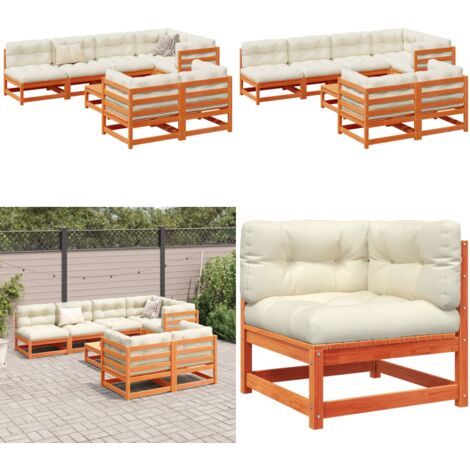Set Divani Giardino 8 pz con Cuscini Marrone Cera Massello Pino - Sedute angolari - Cuscini per divano