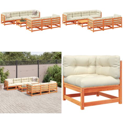 Set Divani Giardino 8 pz con Cuscini Marrone Cera Massello Pino - Sedute angolari - Cuscini per divano