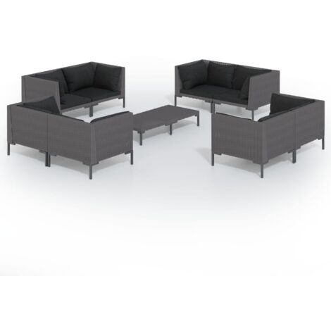 Set Divani Giardino 9 pz con Cuscini in Polyrattan Grigio Scuro vidaXL