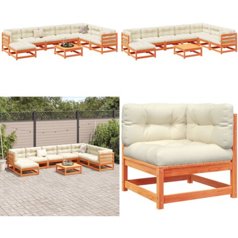 Set Divani Giardino 9 pz con Cuscini Marrone Cera Massello Pino - Divano angolare - Divano da esterno