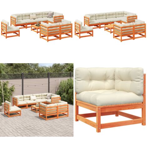 Set Divani Giardino 9 pz con Cuscini Marrone Cera Massello Pino - Divano angolare - Divano da esterno