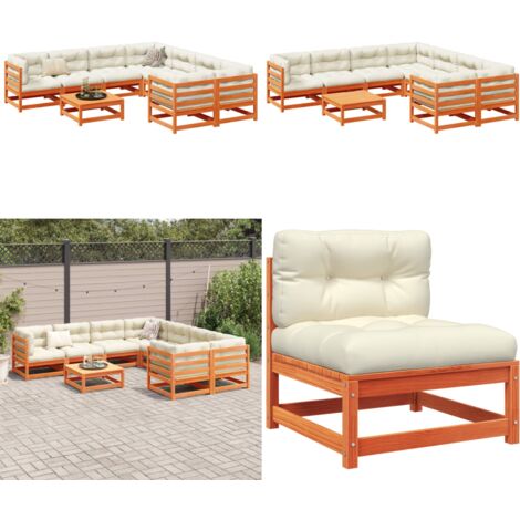 Set Divani Giardino 9 pz con Cuscini Marrone Cera Massello Pino - Sedute da esterno - Divani da patio