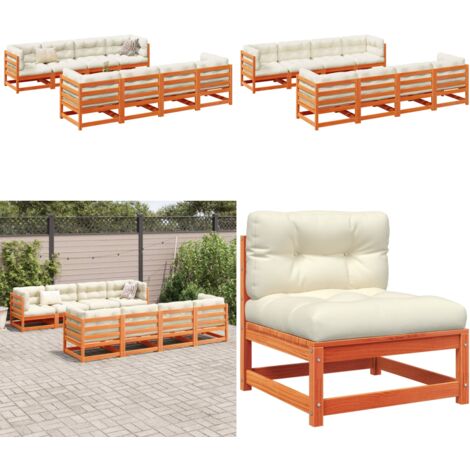 Set Divani Giardino 9 pz con Cuscini Marrone Cera Massello Pino - Sedute da esterno - Mobili da giardino