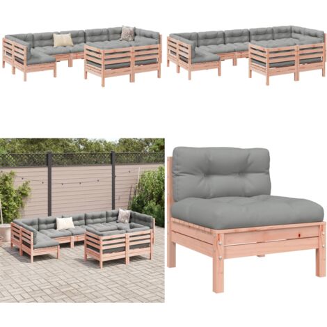 Set Divani Giardino 9 pz Cuscini Legno Massello Abete Douglas - Cuscini per divano - Divano in legno