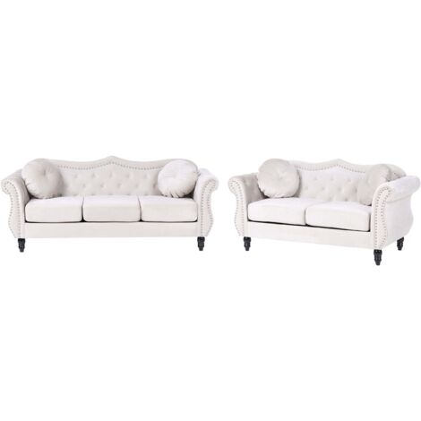 Set divani in velluto beige 5 posti Skien